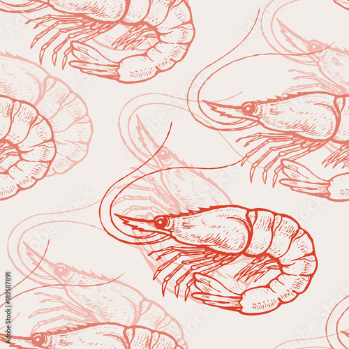 Seamless vector pattern with shrimp.