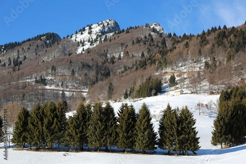 mountains with white snow in winter and the peak called SPITZ in Northern Italy
