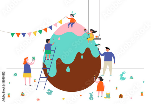 Happy Easter scene with families and kids