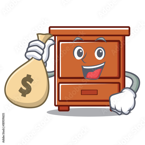 With money bag wooden drawer character cartoon