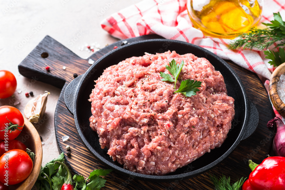 Minced meat and ingredients. Minced meat and ingredients.