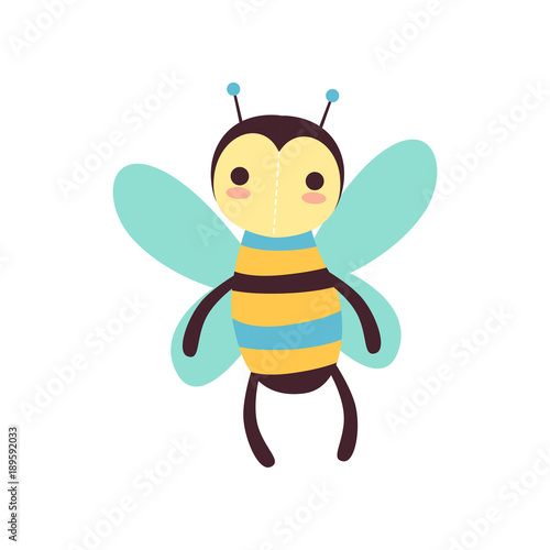 Cute funny bee soft plush toy, stuffed cartoon animal vector Illustration