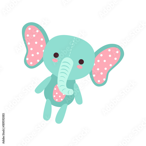 Cute soft baby elephant plush toy, stuffed cartoon animal vector Illustration