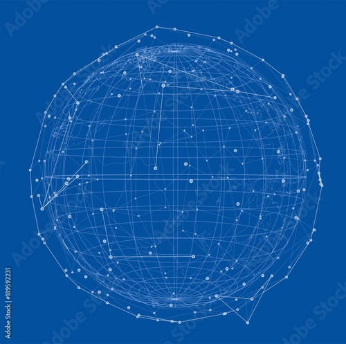 Close up of Earth and network lines on top of it