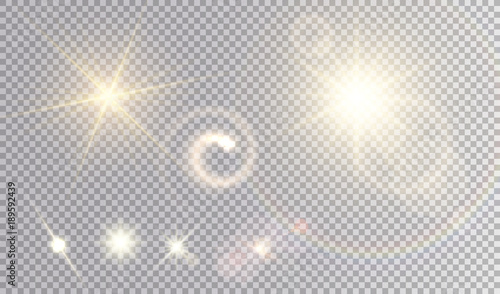 Various golden light effects set