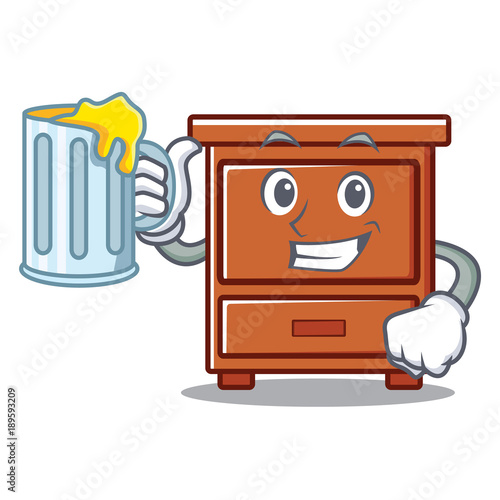 With juice wooden drawer mascot cartoon