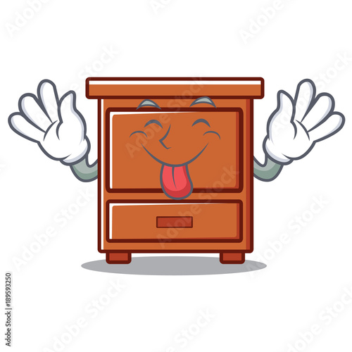 Tongue out wooden drawer mascot cartoon