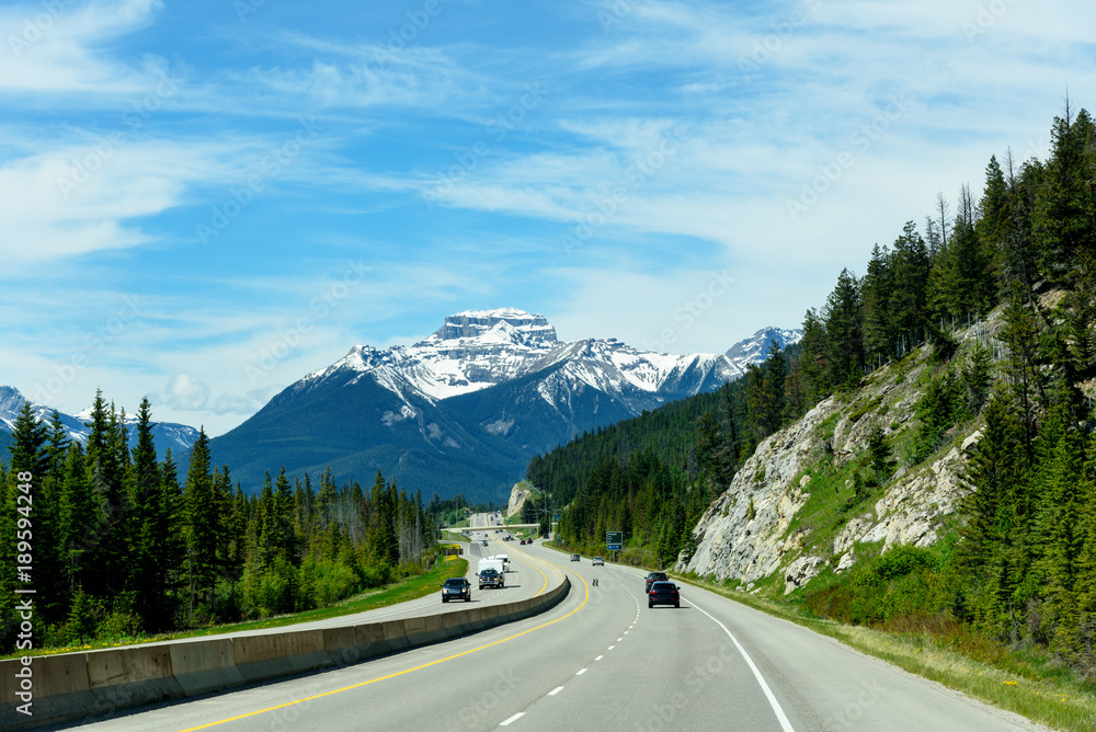 Open Trans-Canada Highway Canadian Rocky Mountain, Curve on Mountain Road