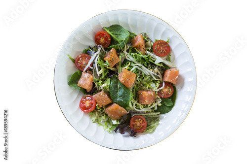 Smoken salmon salad isolated in white