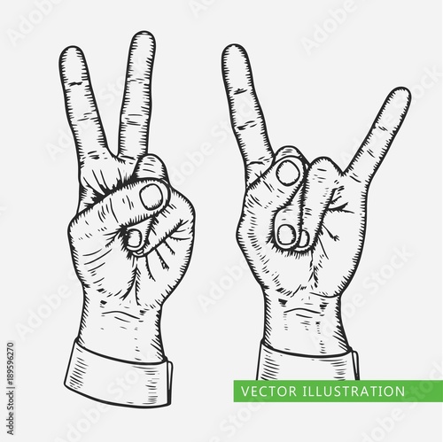 peace sign and rock hand