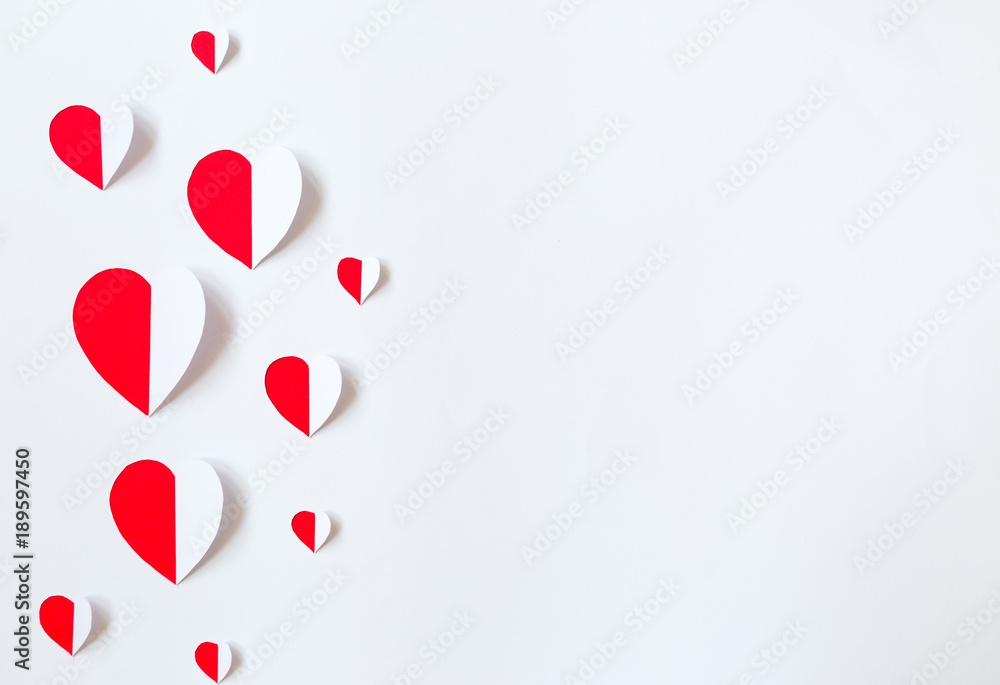 Red paper heart isolated on white background with copy space.