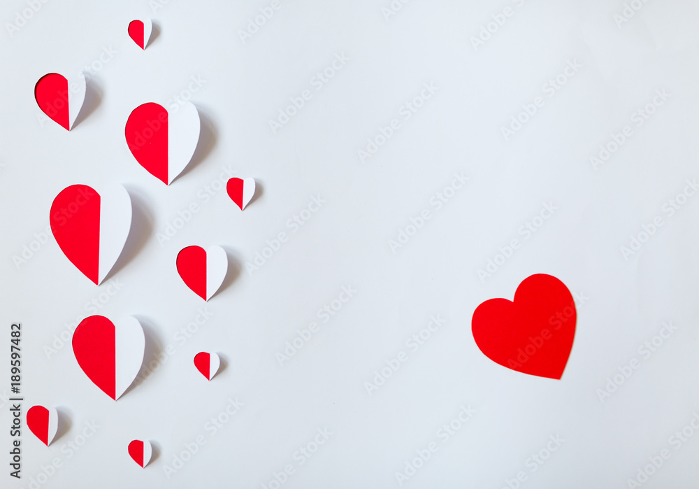 Creative paper hearts. Red paper heart isolated on white background with copy space.