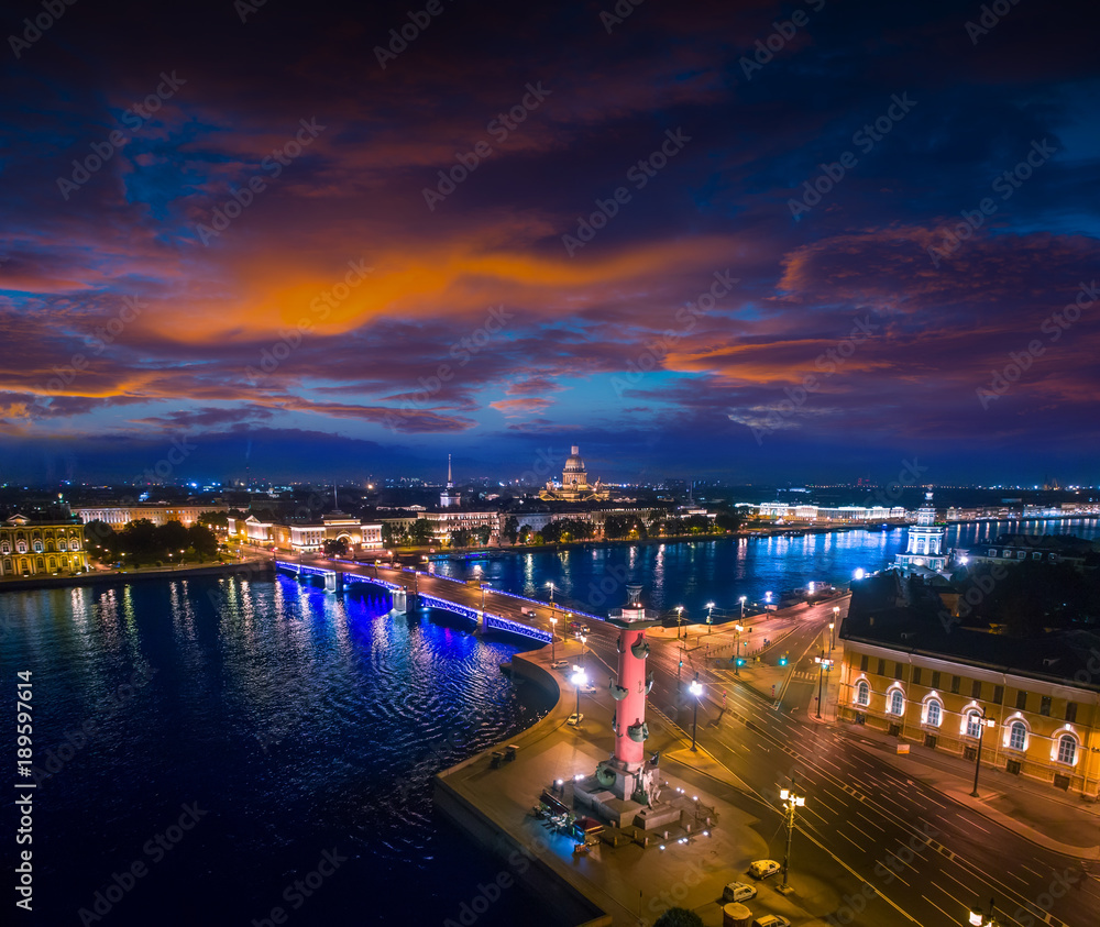 Bridges of St. Petersburg. Night view of the Palace Bridge. Bridge over the Neva River. Russia. St. Petersburg.