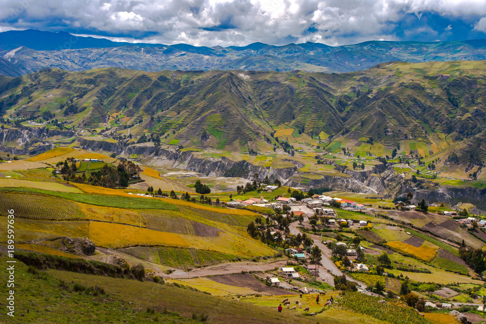 Anda Mountains. Settlement in the mountains of the Andes. Settlement in Ecuador. Mountain settlements in the mountains. Ecuador mountains of the Andes.