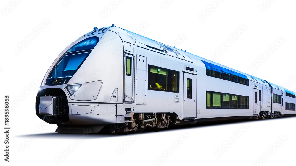 Naklejka premium Nowożytny wysoki prędkość pociąg odizolowywający na bielu