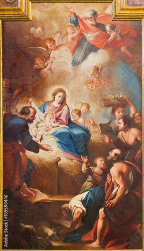 TURIN, ITALY - MARCH 13, 2017: The painting of Nativity in church Chiesa di Santa Teresia by Sebastiano Conca (1730).