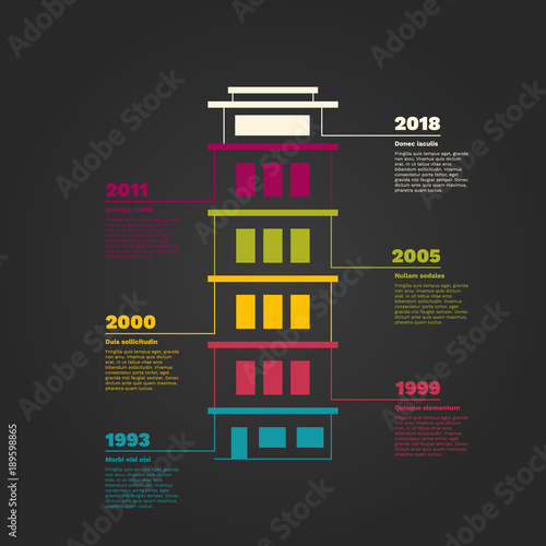Skyscraper timeline Infographic. Six steps timeline process chart.