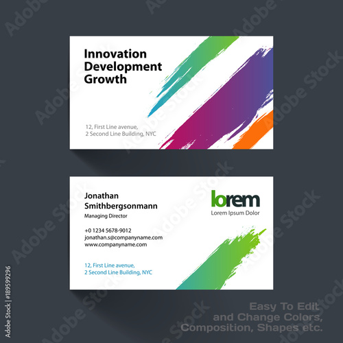 Vector business card template with with grunge colourful stroke