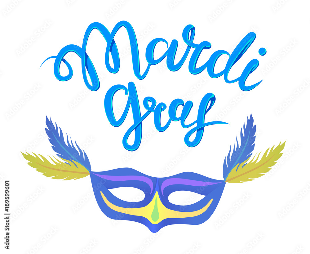 Calligraphy with the phrase Mardi Gras. Blue hand drawn lettering. Vector illustration, isolated on white background.