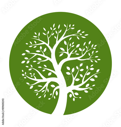 Green tree round icon, vector illustration logo