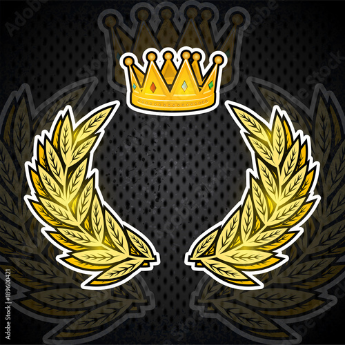 Golden crown with wreath in center. Heraldic background for any spport elements photo