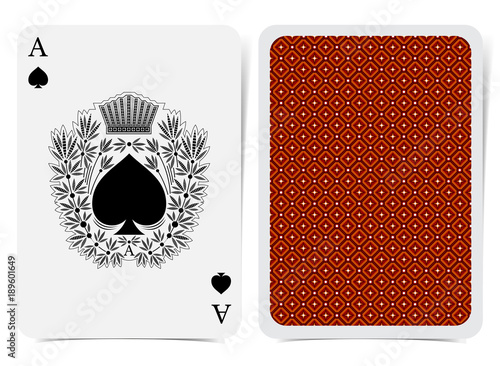 Ace of spades face and back with red suit. Vector card template