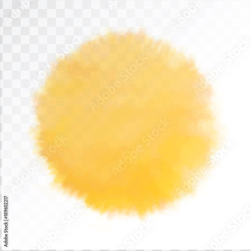 Vector yellow watercolor sun, isolated on transparent background. Illustration.