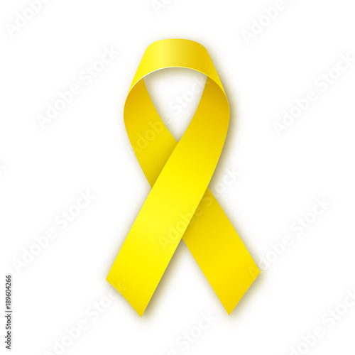 Yellow awareness ribbon. Bone cancer and troops support symbol.