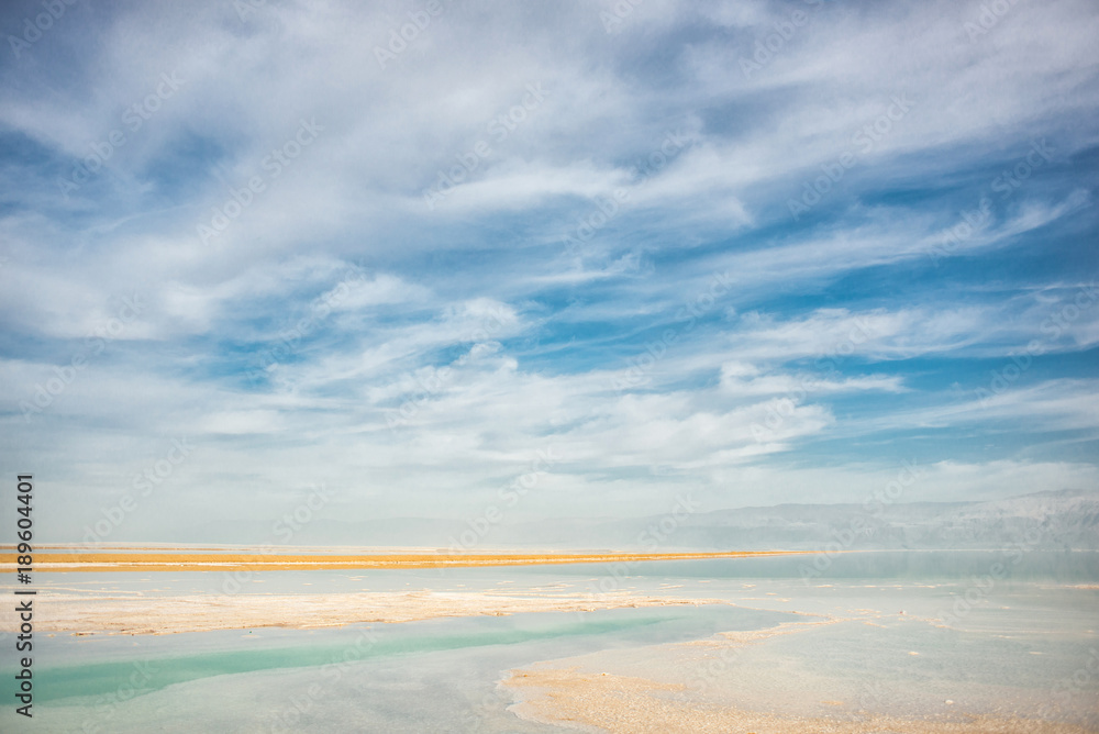 Coast of the Dead Sea, sea water and salt