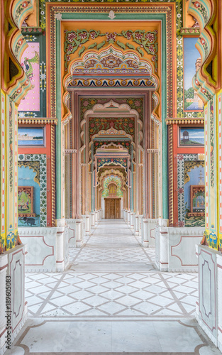 Canvastavla colorful corridor with Indian Murials, Jaipur