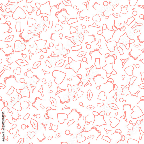 Lingerie woman underwear pattern background. Outline illustration. Bras and panties, feminine, Sexy corset,girly accessories.