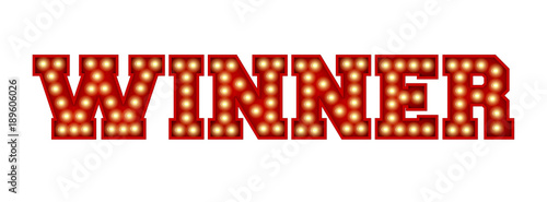 Winner word made from red vintage lightbulb lettering isolated on a white. 3D Rendering