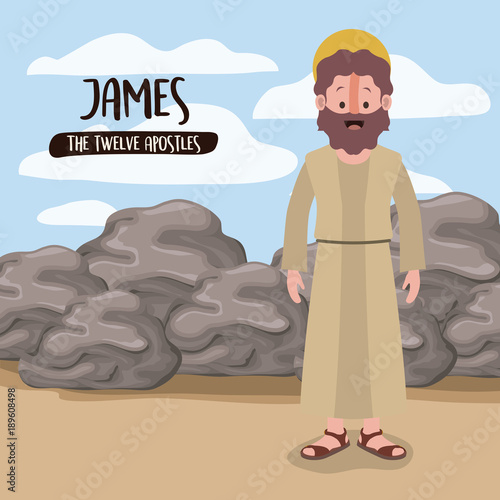 the twelve apostles poster with james in scene in desert next to the rocks in colorful silhouette vector illustration