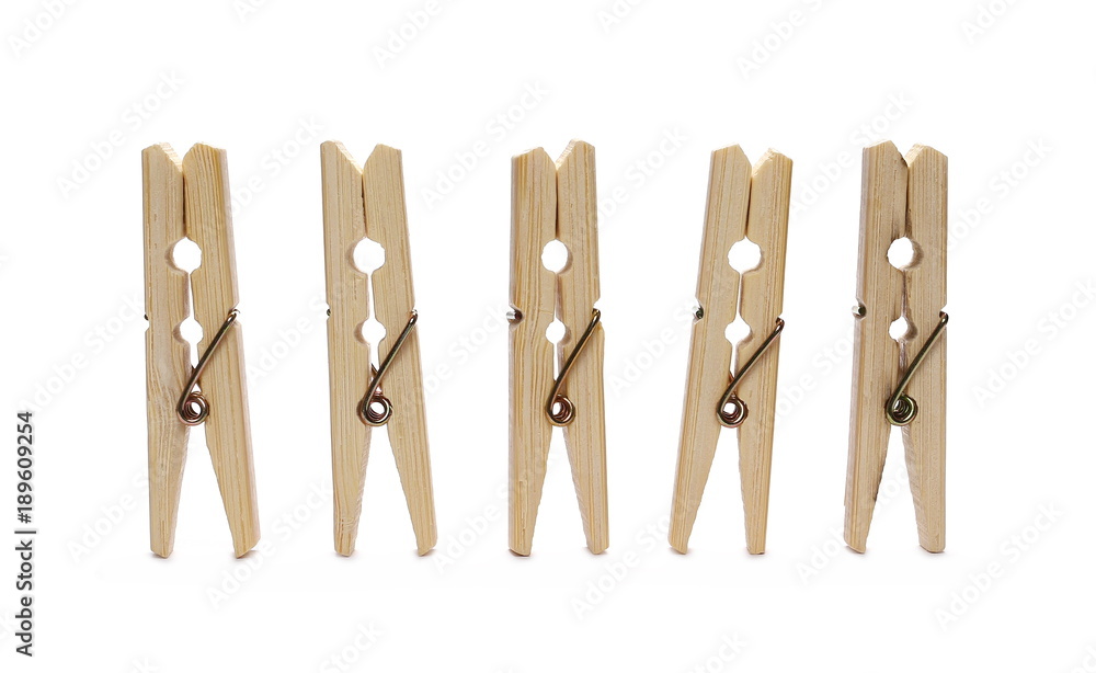 Wooden clothespins set, natural bamboo peg isolated on white background Wooden clothespins set, natural bamboo peg isolated on white background