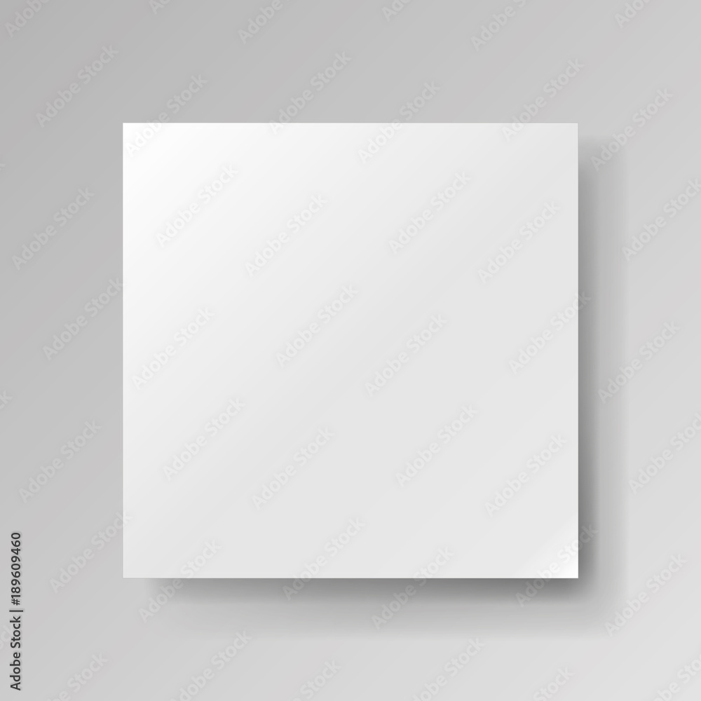 Realistic empty square white piece of paper on gray background, light sheet, object for your creative project, mock-up sample, vector design object Realistic empty square white piece of paper on gray background, light sheet, object for your creative project, mock-up sample, vector design object