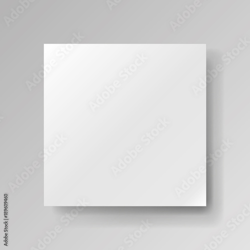 Realistic empty square white piece of paper on gray background, light sheet, object for your creative project, mock-up sample, vector design object