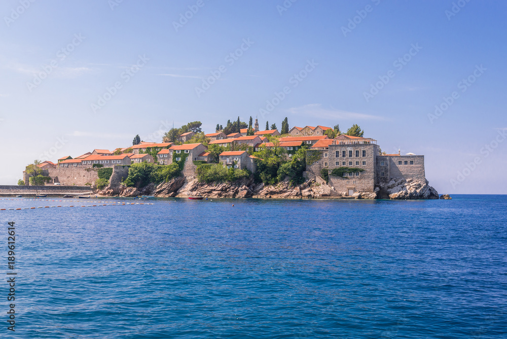 Small Island of Sveti Stefan on the Adriatic Sea in Montenegro