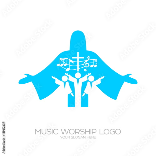 Music logo. Christian symbols. Musical Worship in Christ Jesus