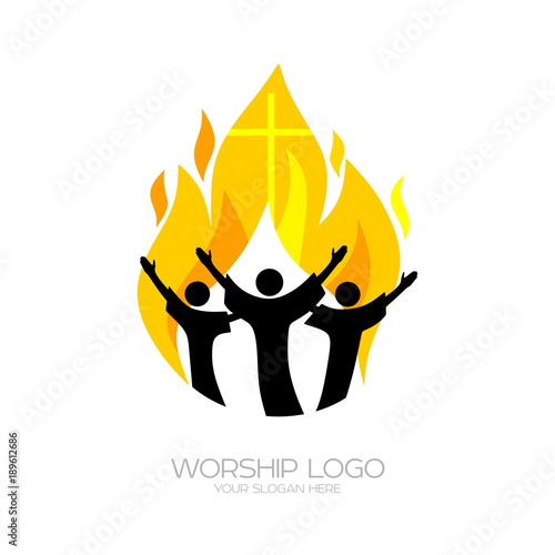 Music logo. Christian symbols. Believers worship Jesus Christ, sing with the fire of the Holy Spirit