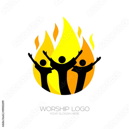 Music logo. Christian symbols. Believers worship Jesus Christ, sing with the fire of the Holy Spirit
