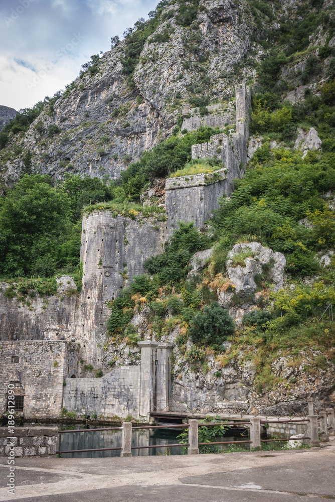 Historical walls of Gurdic Gate, oldest entrance to the Old Town of Kotor, Montenegro