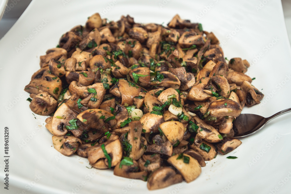 Mushroom stew with parsley and polenta