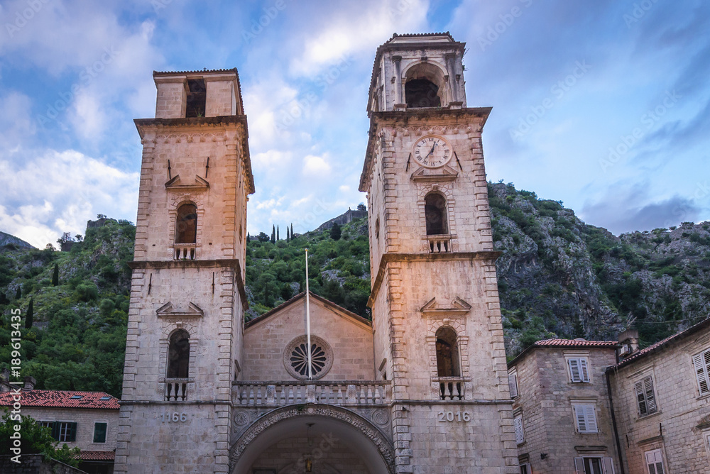 St Tryphon Cathedral loctaed on the one of mains suares of Old Town in Kotor, Montenegro