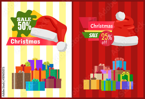 Discount Christmas Sale Poster Santa Claus Hat Box