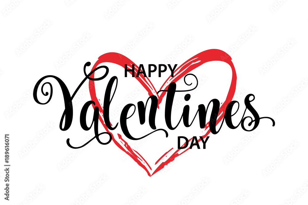 Happy Valentines Day card, beautiful greeting typography poster handwritten calligraphy inscription black text word, rad heart. Design modern lettering brush, isolated white background vector Happy Valentines Day card, beautiful greeting typography poster handwritten calligraphy inscription black text word, rad heart. Design modern lettering brush, isolated white background vector