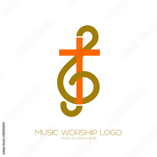 Music logo. Christian symbols. The combination of the treble clef and the cross of Jesus