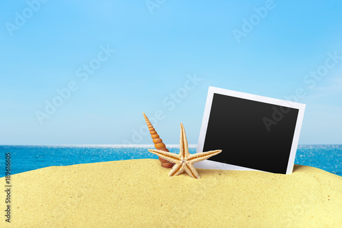 Beach composition with starfish and copy space