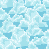 Blue sky seamless pattern with curly clouds