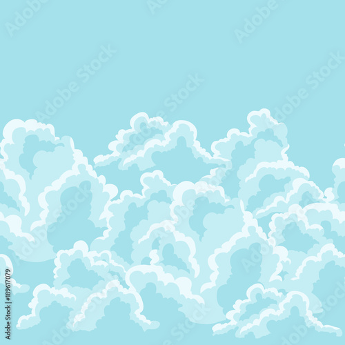 Blue sky seamless pattern with curly clouds