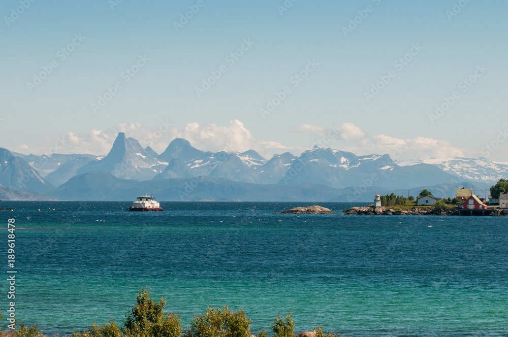 Coast landscape near Offersöya on Lofoten islands in northern Norway. 